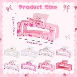 PANTIDE 8Pcs Coquette Pink Bow Hair Claw Clips for Women Girls - Cute Bow Preppy Trendy Rectangle Nonslip Hair Clips, Thin Thick Short Long Curly Accessories, Birthday Bachelorette Wedding Gift