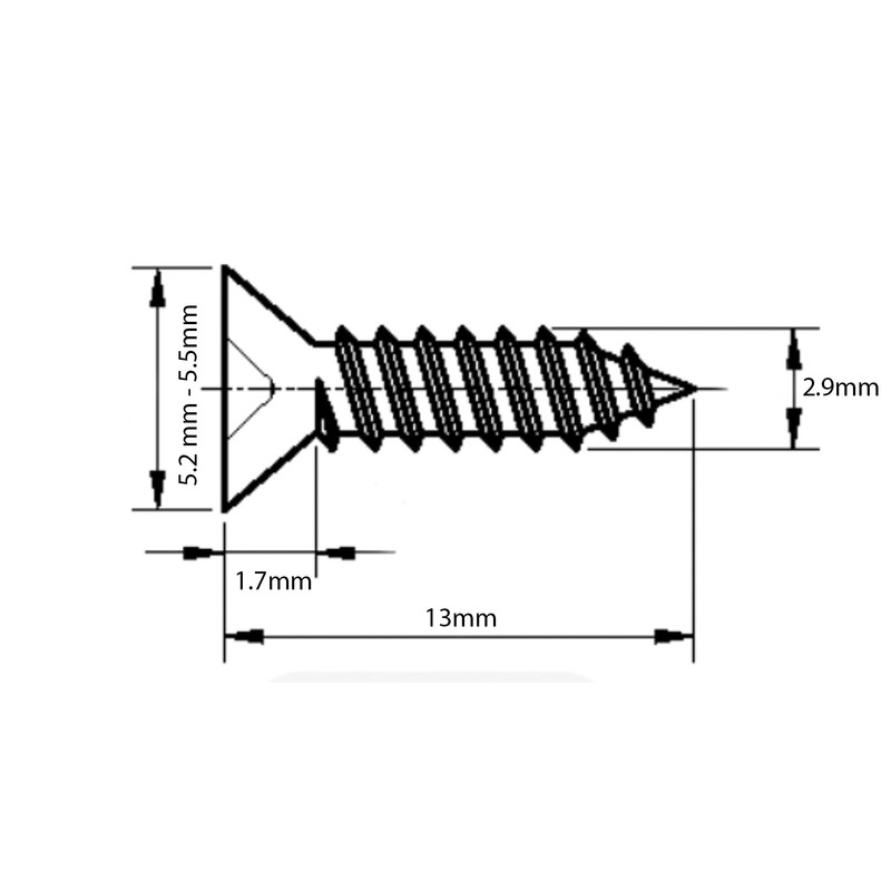 2.9mm x 13mm Phillips Countersunk Self Tapping Screws Steel Tappers