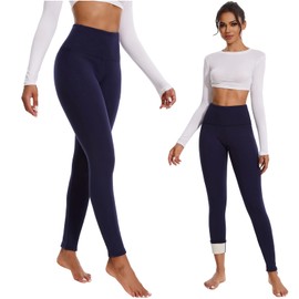 FULLSOFT Fleece Lined Leggings for Women – Thick High Waisted Winter Warm Yoga Pants Workout Tummy Control Thermal Warm Leggings(Navy Blue,XX-Large)