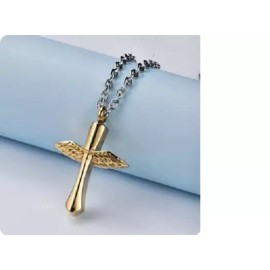 Fashion Jewelry Rare GOLD Pendant On 925 Silver 24" Necklace CROSS ANGEL WING URN ASHES MEMORIAL