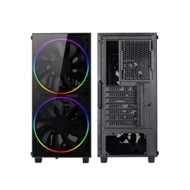 Gaming Case Mid-Tower with Tempered Glass Side Panel, 2x200mm ARGB Fans Included, GAMEMAX Black Hole