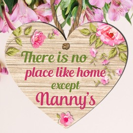 Nanny Wooden Heart Plaque | "There's No Place Like Home Except Nanny's" | Gift for Nanny | Birthday | Mother's Day | New Nanny | Grandma | Nan Gift | Christmas | Best Nanny (Pink Floral)