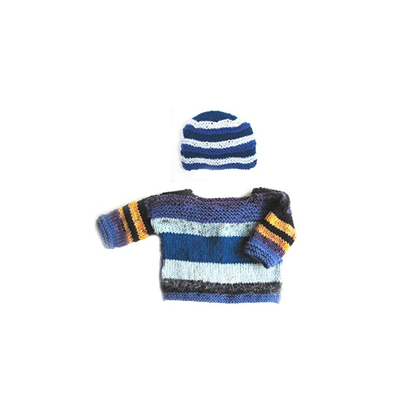 KSS Handmade Knitted Blue Acrylic/Cotton Pullover Baby Sweater & Hat