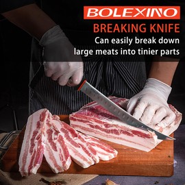 BOLEXINO 10-inch Curved Breaking Knife W/Sheath & SoftGrip Handle, Sharp Premium Butcher Knife Made of High Carbon Stainless Steel For Meat Cutting