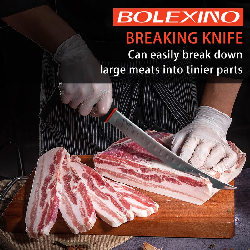 BOLEXINO 10-inch Curved Breaking Knife W/Sheath & SoftGrip Handle, Sharp