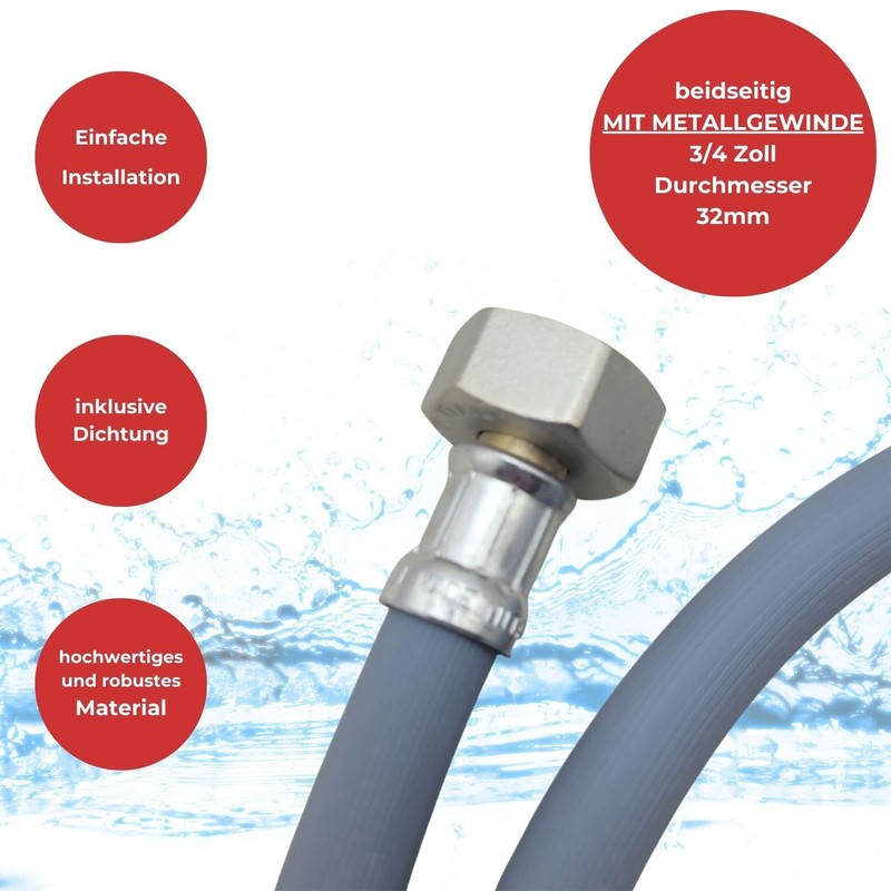 Lichtblau Inlet Hose Extension with Metal Thread, 1.5 m, Washing