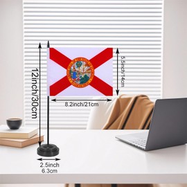 JBSJBS USA Florida Desk Flag 12" Solid Pole Deluxe Set US Florida Flags Banner Mini Small American State Office Table Flags with Black Stand Base Desktop Decorations(2Pack)