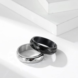 083 Base Titanium Ring, Multi-faceted Cut, Sparkle, Rotation, Width 0.2 inches (6 mm), Silver, Size 8, Leather Metal