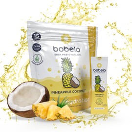 Bobelo Self-Carbonating Hydration Packets, Electrolyte Drink Mix, Sugar Free, Pineapple Coconut, 15 Count
