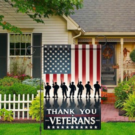 Soldier Silhouette Garden Flag with Large American Flag, Thank You Veterans Outdoor Yard Banner 12×18inch