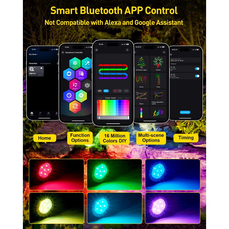T-SUN Colored Pond Lights, Bright LED Underwater Pond Light Submersible