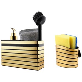 Gilbert Home Kitchen Sink Set 5 Piece, Stainless ABS Plastic Kitchen Sink Caddy Organizer & Suction Sponge Holder for Kitchen Sink, Water Resistance Kitchen Organizer and Storage (Golden)