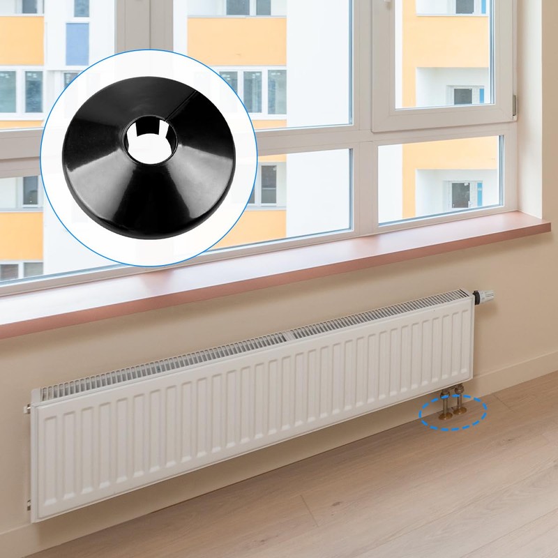 4Pcs Radiator Pipe Covers, GLADFRESIT 15mm Plastic Black Pipe Collars