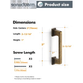 SORWDUERM 10 Pack Antique Brass Cabinet Pulls Square 3"(76mm) Hole Center Retro Vintage Cabinet Handles Drawer Pulls Cupboard Kitchen Hardware