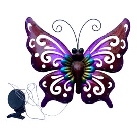 WAIU 19 Inch Solar Garden Lights Outdoor Decorative Solar Metal Butterfly Wall Decoration - Waterproof 40 Multi-Color LED Lights for Patio Fence Balcony Walkway Hanging Decorations (Blue).