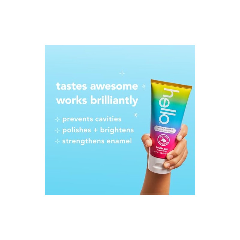 Hello Kids Fluoride Variety Pack, Includes a Strawberry, Unicorn Bubble