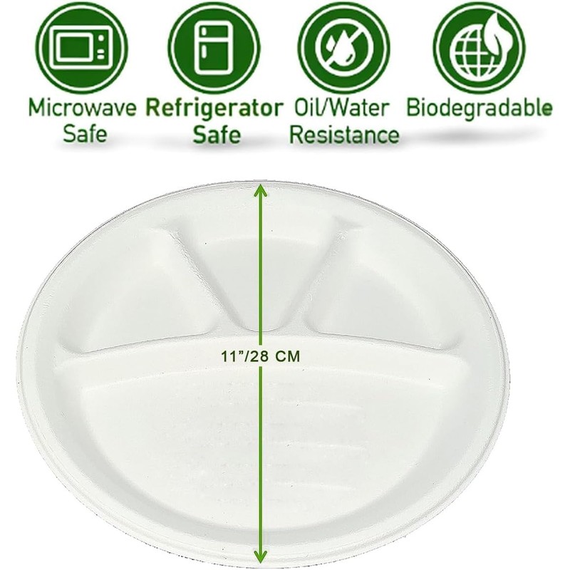 4 COMPARTMENT STRONG DISPOSABLE PLATES 11"/28cm Size PACK OF 25,
