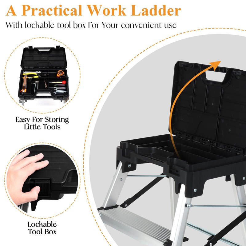 Mesjaedr Two Step Ladder, Folding Aluminum Step Stool with Wide