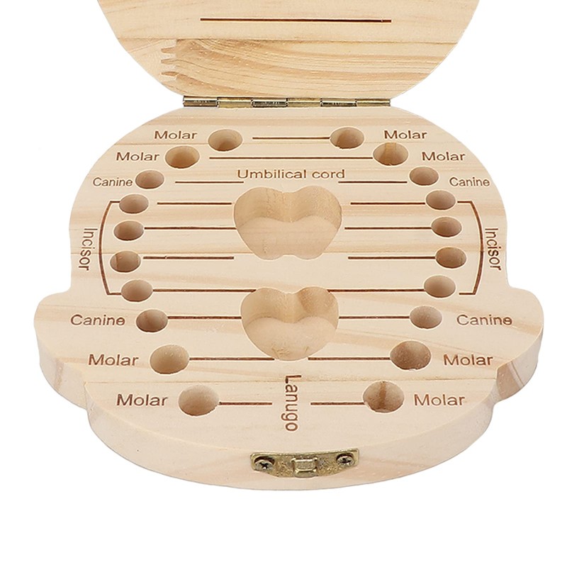 Tooth Keepsake Box, Individual Holes Primary Teeth Organizer Baby Wooden