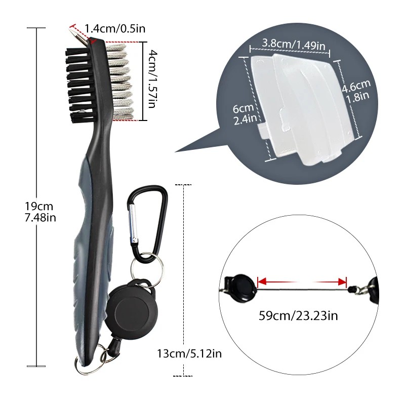Golf Club Cleaning Brush with Lid, Dual-Sided Brush and Groove