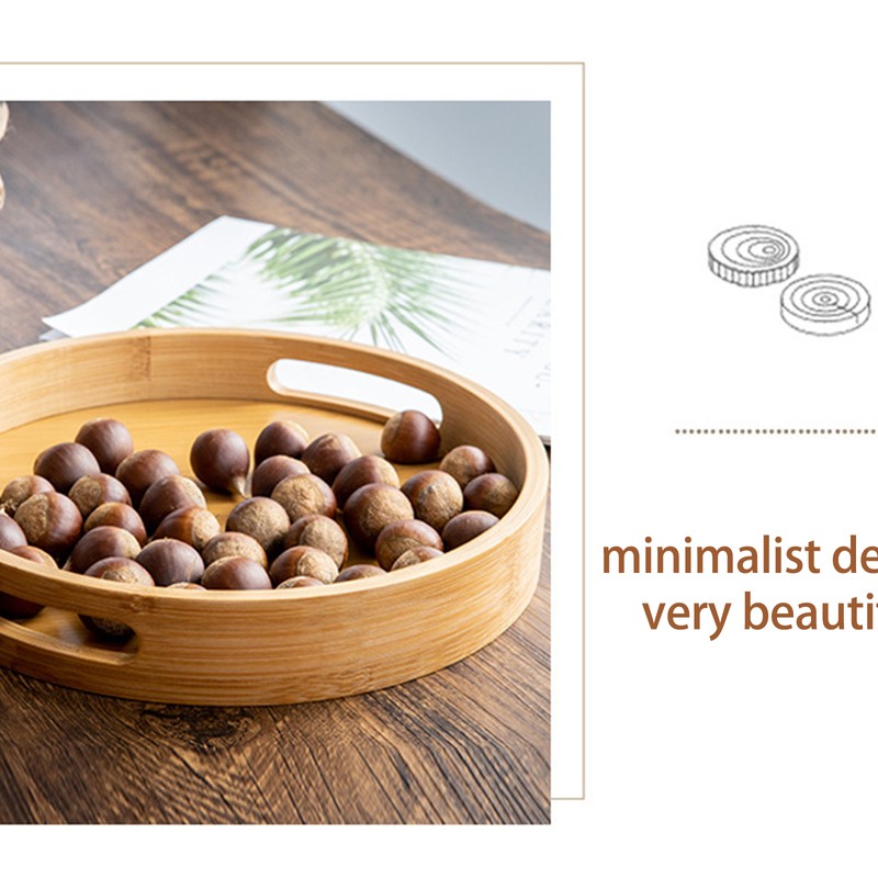 Serving Tray Bamboo Wood Color Round Tray For Water Tea