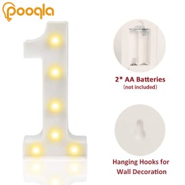 Pooqla Pooqla Decorative Led Light Up Number Letters, White Plastic Marquee Number Lights Sign Party Wedding Decor Battery Operated Number (1)