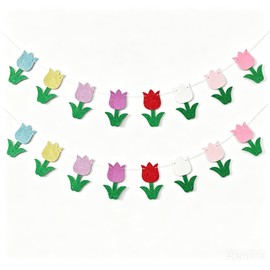 Multi-Color Tulip Banner - Glitter Paper Tulip Flower Garland/Bunting, Girls Room Decor,Spring Summer Floral Nursery Easter Decoration Photoprops - 2 Strands