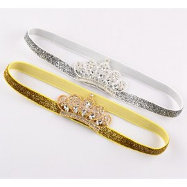 XICHENÃ'ÂBaby Girls Crown Headband Newborn Princess Head Band Headdress Elastic Hair Band (Crystal -2Pack)