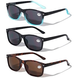 V.W.E. 3 Pairs Classic 2 Tones BIFOCAL Outdoor Reading Sunglasses Tinted Readers UV Protection Spring Hinges (Blue Black Tortoise, 1.75, multiplier_x)