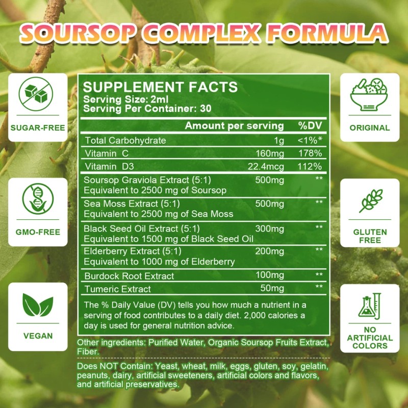 Pure Organic Soursop Extract, Tindedly Soursop Graviola Liquid Drops 60ml