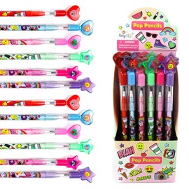 TINYMILLS 24 Pcs Fashion Emoji Multi Point Stackable Pencilwith Eraser for Tween Birthday Party Favor Carnival Prize Goodie Bag Stuffers Classroom Rewards Tween Girl
