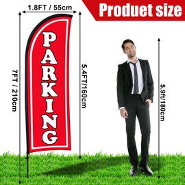 Hahafelt 2 Sets Parking Feather Flag with Pole 7ft Parking Sign Banner Swooper Flag with Ground Stake and Portable Bag for Business Outside Event(Red)