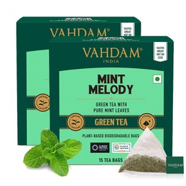 VAHDAM, Mint Green Tea Bags (30 Count) 100% Pure Leaf Tea, High Grown, Low Caffeine, Non GMO, Gluten Free | Individually Wrapped Plant-Based Pyramid Tea Bags | Direct from Source