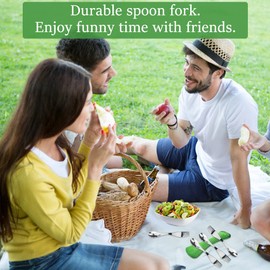 Reuseable Sporks Stainless Steel 4pcs, Portable Cutlery Spoon Fork Camping Cutlery Set with Bag for Travel Outdoor Picnic - Green