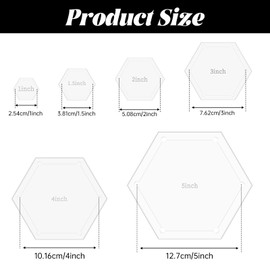 BOHUIZ 6Pcs Hexagon Quilting Templates, 1 Inch, 1.5 Inch, 2 Inch, 3 Inch, 4 Inch, 5 Inch with 1/4 Inch Seam Allowance Acrylic Quilting Rulers for Patchwork DIY Sewing Crafting Wall Art