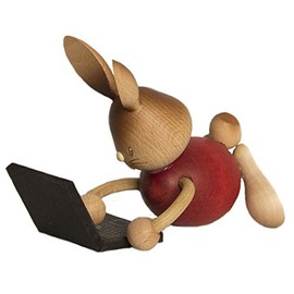 Drechslerei Kuhnert - Osterdekoration / Osterhase - Stupsi Hase mit Laptop - 12cm - aus Holz - Made in Germany