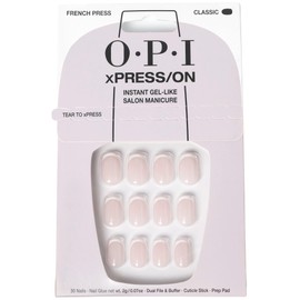 OPI xPress/ON Press On Nails, Up to 14 Days of Gel-Like Salon Manicure, Vegan, Sustainable Packaging, With Nail Glue, French Tip Nail Art, Short, French Press