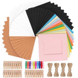 Glarks 84pcs 4 Inches Cardboard Picture Frames, Colorful DIY Cardboard Photo Hanging Display, Cardboard Photo Frames, Paper Picture Frame with Clips and Strings for Home School Party Office Wall Decor