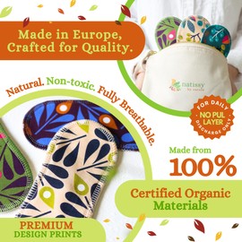 Reusable Panty Liners for Women Thin; 7-Pack (Medium) Organic Cotton Cloth Panty Liners Made in EU; Eco Panty Liners Reusable Teens; Daily Washable Pantyliners for Vaginal Discharge, NOT for Period.