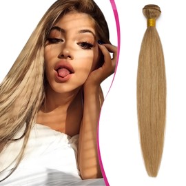 Elailite Human Hair Bundles Weave Hair Extensions Real Human Hair Straight 1 Bundle 100g - #27 Dark Blonde - 16 Inch