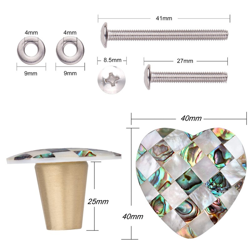 Nupuyai 2pcs Heart Abalone Shell & White Shell Drawer Knobs