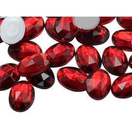 Allstarco 18x13mm Red Ruby .TM Flat Back Oval Acrylic Rhinestones Plastic Costume Gems Cosplay Embelishments Decorations - 35 Pieces