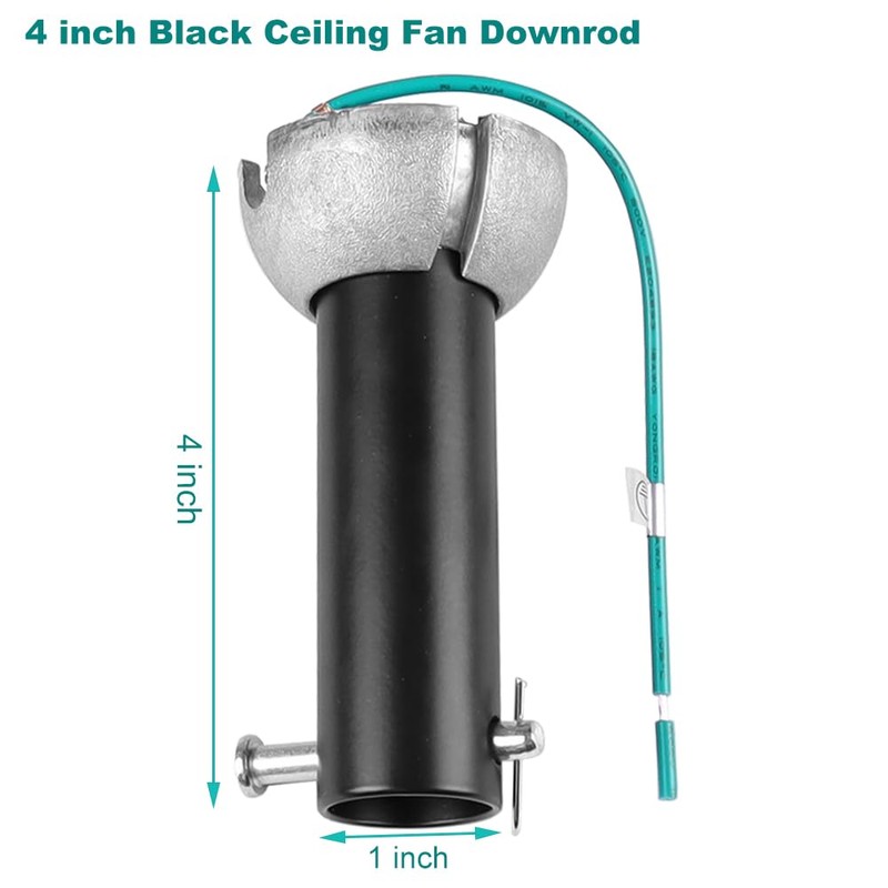 4 inch Black Ceiling Fan Downrod with Hanger Ball Assembly,1-inch