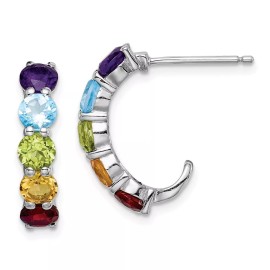 Unbranded 12mm Sterling Silver Rhodium-plated Multi Gemstone J-Hoop Earrings
