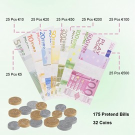 Play Money Notes And Coins, Sterling Pounds Play Money for Kids UK, Prop Money with 175 Banknotes and 32 Coins for School Role Play Teach Money Numeracy
