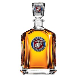 Heritage Pewter Marines Decanter – Eagle Globe & Anchor | 24 OZ Whiskey Decanter for Liquor with Airtight Stopper | Expertly Crafted Pewter Glass Clear