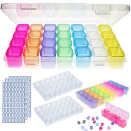 WZYTEU Sorting Box, 4 Pieces 28 Compartments Diamond Painting Box, for Beads, Nail Art, Rhinestones, Jewellery, Diamond, DIY, Art, Craft, Storage (with 3 Sheets of Label Stickers)