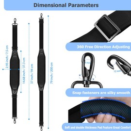 ZinMark Shoulder Strap 79 Inch with Fixed Pad and Dual Balance Buckles and Swivel Metal Hooks for Laptop Bags, Messenger Bags, Briefcase Bags, Luggage Bags, Tool Bags, Travel Bags and Most Bags,Black