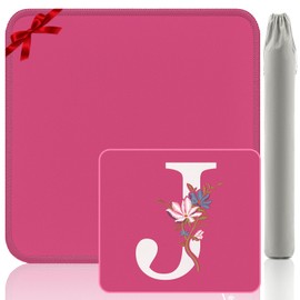 Gedgan Mahjong Mat | Neoprene Anti-Slip Noise Reduction, Simple Design & Embroidery | 32.4x32.4 Inch Pink | Perfect for Mahjong, Board Games & Tile Games | Elegant Gift(Custom J Letter)