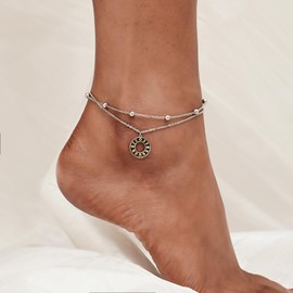 Moon Phase Anklets 925 Sterling Silver Moon Phase Anklets Dainty Layered Moon Phase Anklet Bracelets for Women Boho Foot Chain Beaded Anklets